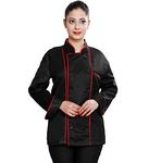 FAB UNIFORMS BLACK CHEF COAT WITH CONTRAST RED PIPING FOR WOMEN (36)