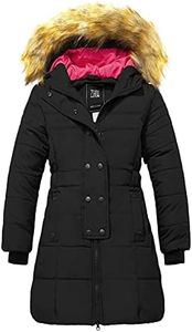 ZSHOW Girls' Water Resistant Winter Coat Warm Long Puffer Jacket Faux Fur Hooded Parka(Black,10-12)