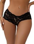 comeondear Lace Brazilian Knickers for Women Plus Size High Waisted Cotton French Knickers Sexy Panties Full Underwear Bikini Pants Hipster Briefs Black UK 14