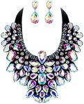 Ever Faith Costume Jewelry for Women, Iridescent Clear AB Rhinestone Crystal Chunky Collar Statement Necklace Earrings Set