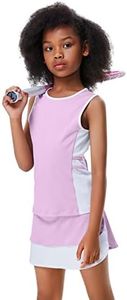LIONJIE Girls Sports Tank Top Dress Golf Skorts Skirts Tennis Outfit Kids Clothes School Athletic Sets with Shorts Pockets Purple