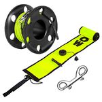 5FT Diving Surface Marker Buoy (SMB), Signal Tube Safety Sausage with 100FT Aluminum Finger Spool Reel and Double Ended Hook Clip for Underwater Scuba Diving Snorkeling (5FT Yellow SMB+Black Reel)