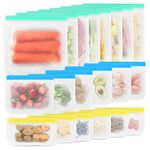 Reusable Storage Bags, 20 Pack Thick Leak Proof Reusable Snack Bags, PEVA Material Sandwich Bags for Storing Lunch Fruit Veggies Meat Snack Sandwich