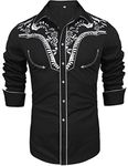 Daupanzees Men's Long Sleeve Embroidered Shirt Vaquero Slim Fit Western Casual Button Down Shirts(Black S)