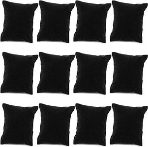 RJ Displays-12 piece pack Black Velvet Jewelry Display Pillow for Bracelet, Watch, Anklet, Bangle, Dangle Earring and Necklace- Size 3.50" x 3.0" inch (12)