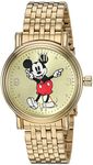 Disney Mickey Mouse Adult Vintage Articulating Hands Analog Quartz Watch, Gold/Gold/Gold