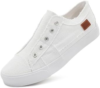 Women's Slip on Shoes Fashion Canvas Sneakers Non Slip Low Top Casual Shoes(White.US8)