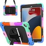 FANSONG iPad 9th 8th 7th Case, Cover for iPad 10.2 inch Kids with Pencil Holder 360° Stand Handle Shoulder Strap Shockproof Heavy for Apple Tablets iPad 9 2021 8 2020 7 2019(Rainbow)