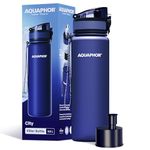 AQUAPHOR City Bottle 500ml Navy | Travel Water Bottle with Activated Carbon Filter | Filters Chlorine & Impurities | Made of Tritan & BPA-Free | Stay Hydrated On the Go!