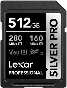 Lexar Silver PRO SD Card 512GB, UHS-II SD Memory Card, V60, U3, C10, Up to 280MB/s Read, 160MB/s Write, SDXC Card for DSLR/Camera/Professional Photographer/Videographer/Enthusiast (LSDSIPR512G-BNNAA)