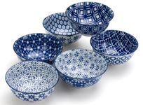 Antokueh Blue Ceramic Bowls Set of 6, 4.7in Small Dessert Bowls 10 oz for ice Cream, Snack, Bouillon Bowls for Dipping, Sauce, Microwave and Oven Safe