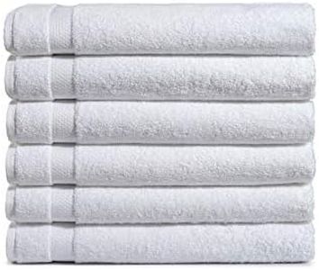 Amazon Basics Premium 100% Cotton Bath Towel Set, Pack of 6, 600 GSM, White, 54" x 27"(Previously AmazonCommercial brand)