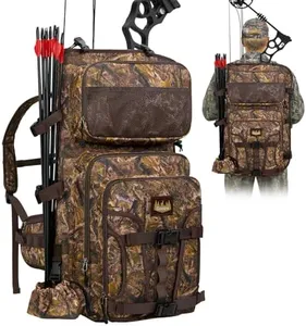 Gonex Hunting Bow Case Backpack with Detachable Arrow Tube, 900D Waterproof Polyester, Full-Padded Protection, Archery Bag with Multi-Pockets & Game Hauling Straps for Compound Bow Camo Brown