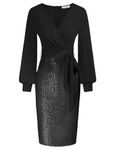 GRACE KARIN Women Bodycon Sequin Cocktail Dresses Long Sleeves Festive Special Ocassion Party Dress Black L