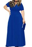 POSESHE Women's Plus Size V-Neckline Short Sleeve Stretchy Formal Maxi Bridesmaid Wedding Dress Royal Blue 4X-Large