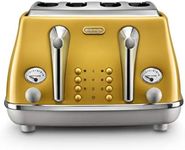 De'Longhi Icona Capitals 4 Slice Toaster CTOC4003.Y, Reheat, Cancel and Defrost Functions, 6 Browning Levels, Removable Crumb Tray, 1800W, Yellow