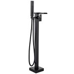 NeierThodore Freestanding Bathtub Faucet Matte Black Floor Mount Tub Filler Faucet with Single Handle Shower Mixer Taps Swivel Spout