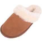 SNUGRUGS Women's Elsie, Open Back Sheepskin Mule Slipper with Cuff, Chestnut 6 UK / 39 EU