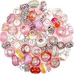 60 Pieces European Assorted Large Hole Spacer Beads Assortments Glass Charm Beads Rhinestone Beads Supplies for DIY Necklace Bracelets Jewelry Making