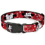 Buckle-Down Plastic Clip Collar - Mickey & Minnie HUGS & KISSES Poses Reds/White - 1/2" Wide - Fits 8-12" Neck - Medium