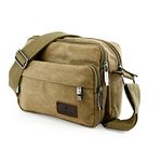 GEARONIC TM Men Vintage Crossbody Canvas Messenger Shoulder Bag School Hiking Military Travel Satchel, Khaki, S