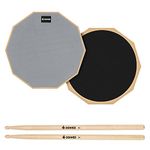 Donner Drum Practice Pad，12 Inches Silent Practice Drum Pad 2-Sided With Drum Sticks - Gray