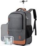 BAGSMART Rolling Backpack, Water-Resistant Travel Laptop Backpacks with Wheels for Adults, 17 Inch Large Roller Business Backpack Carry on Travel bag with Packing Cube and Toiletry Bag, Gray