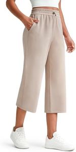 G4Free Straight Leg Capri Pants for Women Wide Leg High Waist Loose Casual Sweat Pants Summer Athletic Works Capris(Light Khaki,Regular)