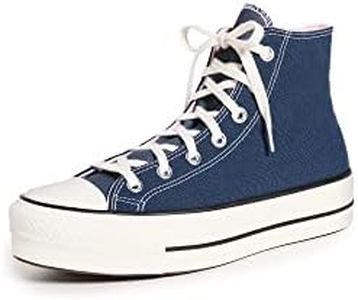 Converse Women's Chuck Taylor All Star Lift Platform Denim Fashion Sneakers, Navy/Egret/Sunrise Pink, 8.5