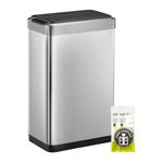 EKO Phantom-T 50 Liter / 13.2 Gallon Vertical Motion Sensor Trash Can, Brushed Stainless Steel Finish