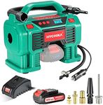 Hychika Battery Air Compressor 18 V, Car Air Pump Max 11 Bar with 2.0 Rechargeable Battery, Tyre Pump with LCD Display, LED Light, Automatic Shut-Off, Compressor for Tyres, Balls, Balloons