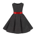 FYMNSI Girl's Children's 1950s Vintage Rockabilly Polka Dot Evening Birthday Party A-line Flowers Retro Cocktail Pleated Knee-Length in 50s Style Skirt Dress, Black + Red, 11-12 Years