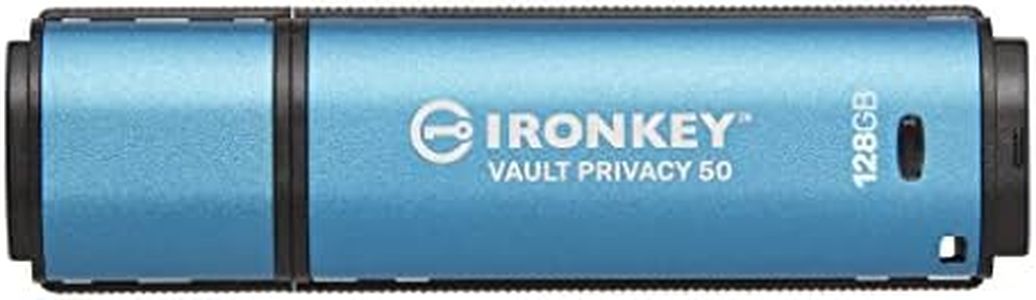 Kingston IronKey Vault Privacy 50 USB Type A 3.2 Flash Drive, 128 GB Capacity, Blue