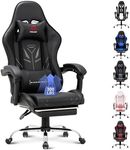 COLAMY Gaming Chair, Computer Chair with Footrest and Lumbar Support, Height Adjustable Gaming Chair with 360°-Swivel Seat and Headrest, Black