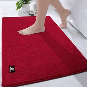 RTBQJ-AT Extra Large Bath Mat 120 x 80 cm Bathroom Mats, Non Slip Absorbent Bath Mats for Bathroom, Microfiber Soft Bathroom Rug, Machine Washable Shower Mat Outside Shower Red Bath Mat