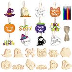 KIMOBER 60PCS Halloween Wooden Slices, Blank Cutouts Ornaments for Halloween Party Decoration, Kids DIY crafts,Family Activities