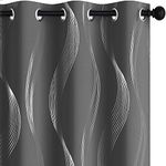 Deconovo Blackout Curtains for Bedroom 84 Inches Long,Wave Foil Print Room Darkening Black Out Curtains for Living Room, 2 Panels Set, 52 by 84 Inch, Dark Grey