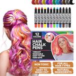 Mosaiz Hair Chalk for Girls and Boys - 12 Pcs Chalk Pens including Black and Brown Colors, Washable Temporary Hair Color for Kids, Teens and Adults