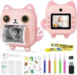 AURTEC Instant Camera for Kids, Mini Thermal Printing Camera, No Ink Required, 48MP Dual Camera,1080P HD Video, 32G TF Card, 3 Print Paper, 2.4 Inch Color Screen, Cute Animal Cartoon Design, Cat