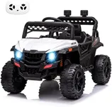 Kids Ride On Vehicle with Remote Control, 12V Battery Powered Electric Vehicle for Toddlers Kids with Spring Suspension,LED Lights,FM,AUX Port,Music,USB, White
