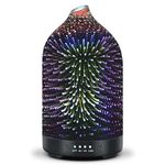 Essential Oil Diffuser Aromatherapy Diffuser - 120ml Glass Ultrasonic Cool Mist Scent Aroma Diffuser, Whisper Quiet with Auto Shut-Off, 4 Timer Setting &7 Colors Night Light for Home (3D Fireworks)