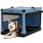 Petsfit Dog Crate Large, Dog Crates for Cars,Adjustable Fabric Dog Crate by Spiral Iron Pipe, Cat Cages Indoor 3 Door Design, Soft Sided Dog Crate 100 cm L x 64 cm W x 63 cm H Blue