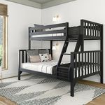 Max & Lily Bunk Bed, Scandinavian Modern Bunk Bed, Solid Wood Twin Over Full Bed Frame for Kids, No Box Spring Needed, Black
