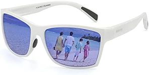 Floating Polarized Fishing Sunglasses for Men Surfing Kayaking UV Protection Unsinkable Water Sport Sun Glasses, White Casual Frame Blue Revo Lens