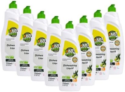 Just Green Organic Dish Soap, Plant-Based Dishwashing Liquid, Non-Toxic, Hypoallergenic, EcoCert Certified, Vegan, Grease-Cutting, Eucalyptus & Lime Scent, 25.3 fl oz (750 ml) - 8 Pack