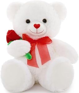 MorisMos Ours en Peluche avec Fleur, 50cm Blanc Ours Peluche Moyenne Nounours en Peluche Kawaii Animaux en Peluch Teddy Bear Cadeau pour Petite Amie, Enfants pour Anniversaire, NoëL, Saint-Valentin