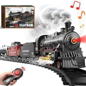 Hot Bee Train Set for Boy-Remote Control Train Toys w/Steam Locomotive,Cargo Cars,Train Tracks,Christmas Train Toys for Kids, Ideal Christmas Birthday Gifts for 3 4 5 6 7 8+ Years Old Boys Girls