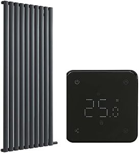 Milano Aruba Ardus - 1500W Anthracite Dry Heat Oval Panel Vertical Electric Radiator WiFi Thermostat - 1784mm x 590mm