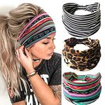 GORTIN Boho Headbands Leopard Hair Bands Knoted Turban Stretch Twist Head Wraps Stripe Cloth for Women and Girls 3 Pcs (Boho)