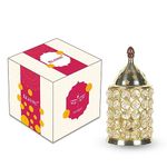 Klassic Decor Brass and Crystal Horizontal Shape Akhand Diya/Table Deepak/Oil Lamp with Plastic knob, Large Size ( Pack of 1, Golden )